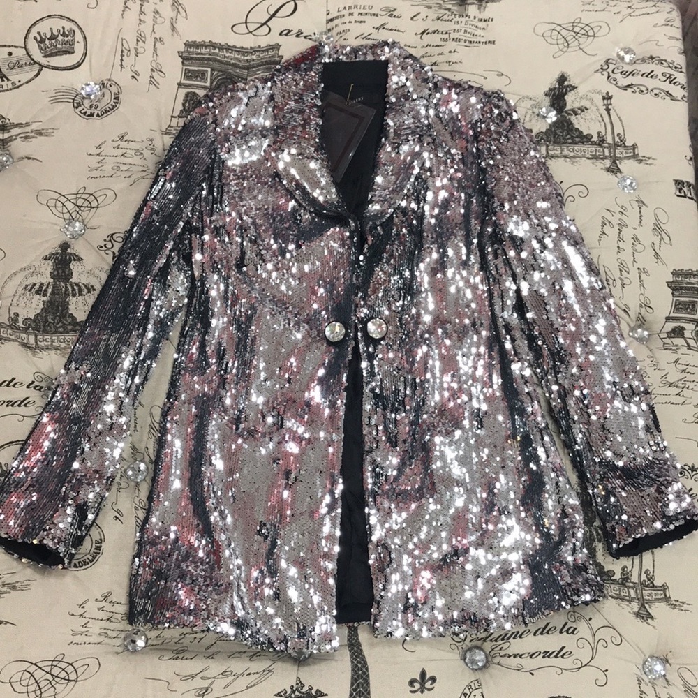 ELLERY SUGAR FOR MY HONEY SILVER SEQUIN BLAZER - Picture 5 of 13